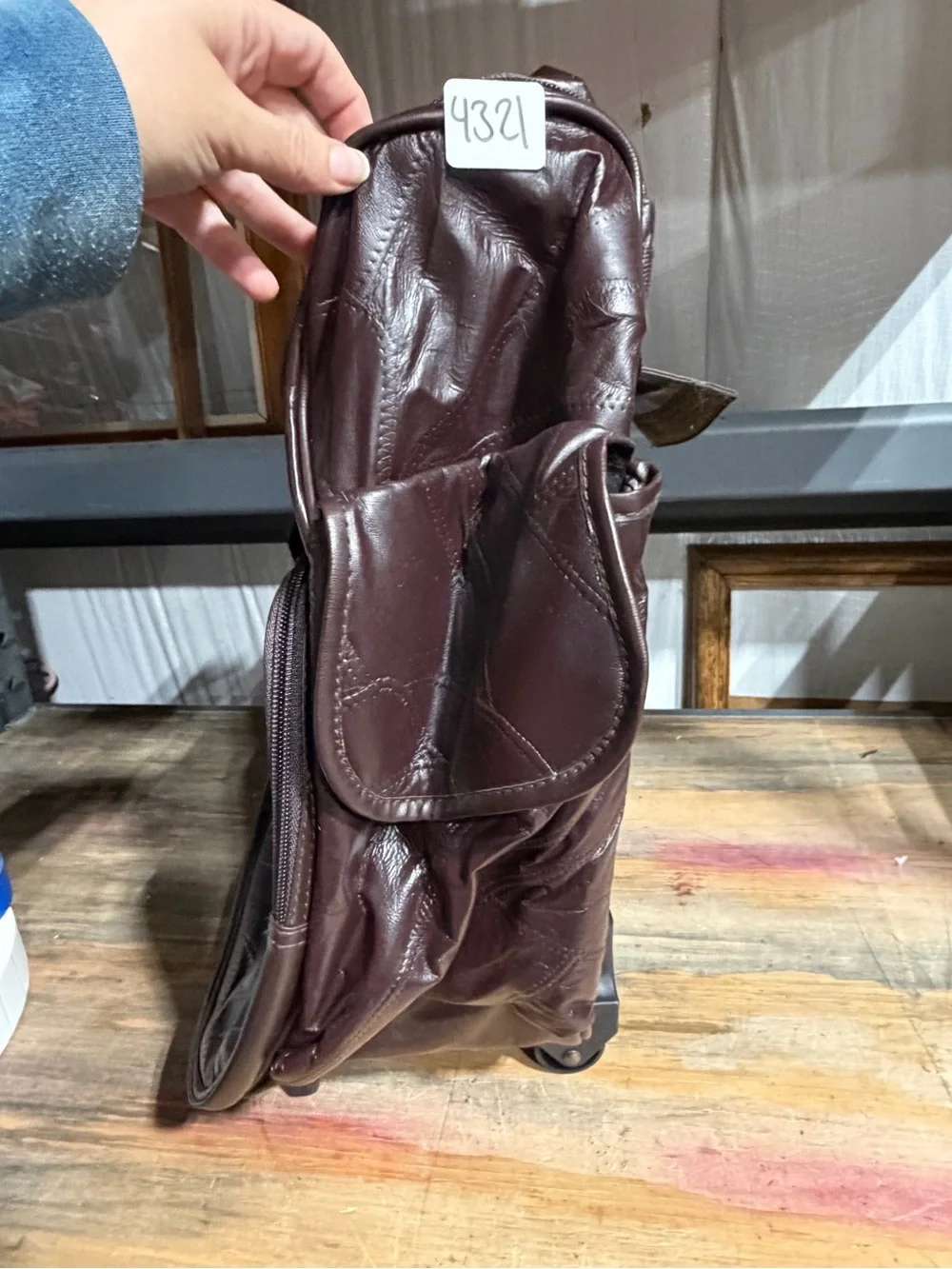 #4321-Men's Dark Brown Travel Backpack Tote with Front Zip Pocket